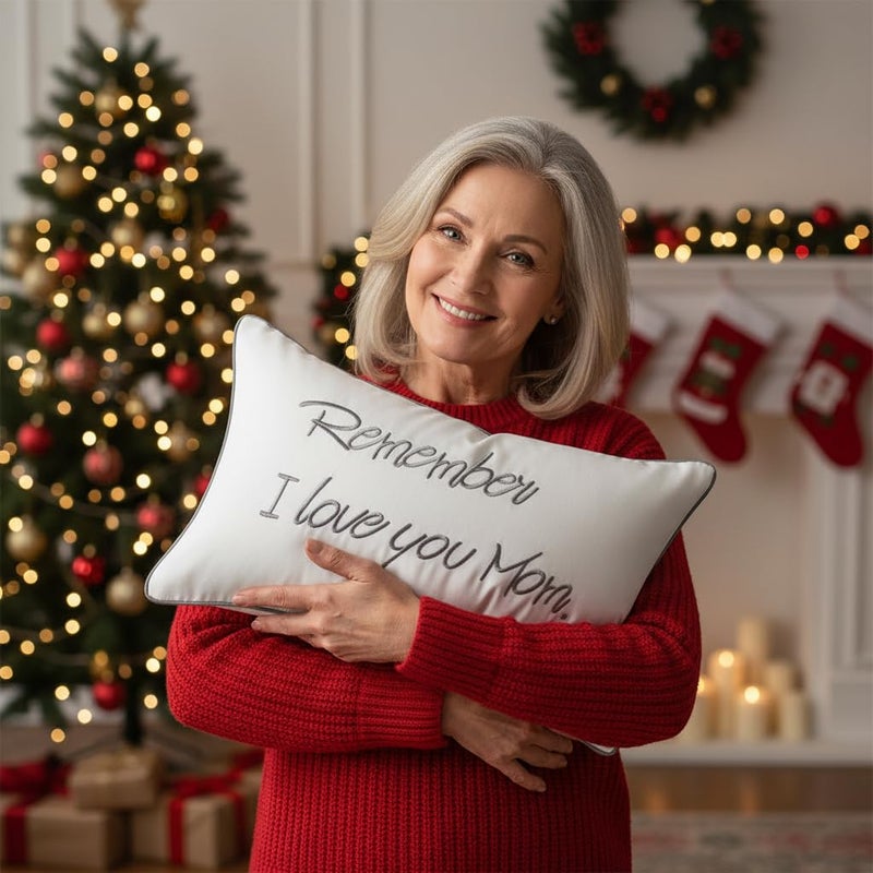 Sanmetex Mom Gifts for Christmas Thanksgiving Day - Best Mom Birthday Gifts from Son, Daughter, Remember I Love You Mom Lumbar Pillow Cover 12 x 20 Inches Grey - Image 4